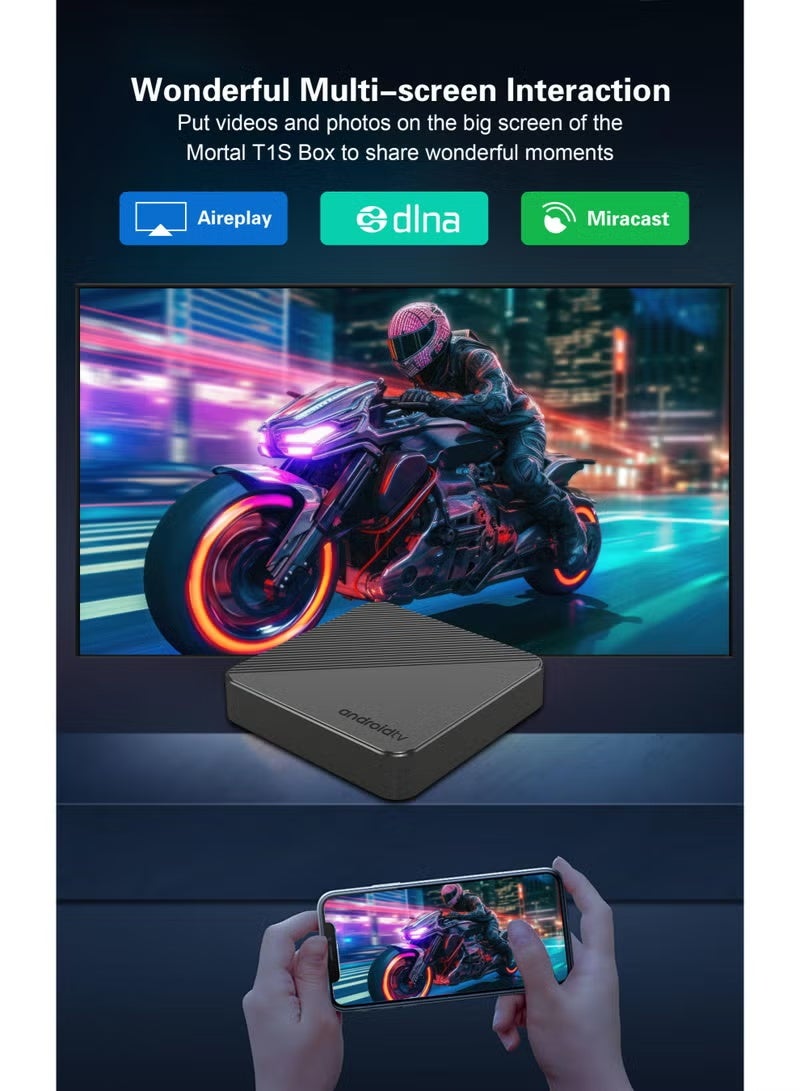 T1s Android TV Box 14.0 with 8K Ultra HD Output, Smart Voice Remote, Google Assistant Support, Fast Wi-Fi Streaming Media Player for Smart Home Viewing – Black - Image 4